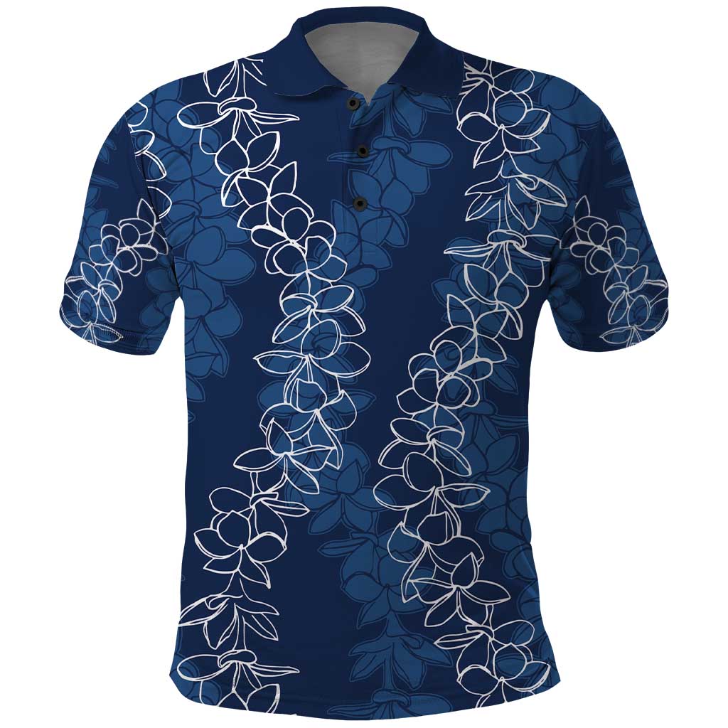 Hawaii Plumeria Lei Polo Shirt Aloha Festive Vibe - Navy Blue