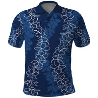 Hawaii Plumeria Lei Polo Shirt Aloha Festive Vibe - Navy Blue