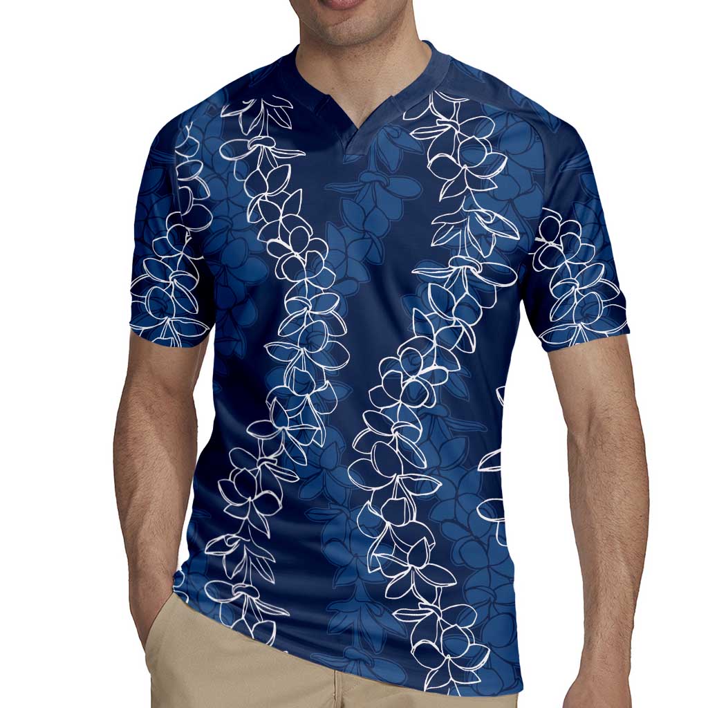 Hawaii Plumeria Lei Rugby Jersey Aloha Festive Vibe - Navy Blue