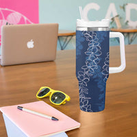 Hawaii Plumeria Lei Tumbler With Handle Aloha Festive Vibe - Navy Blue