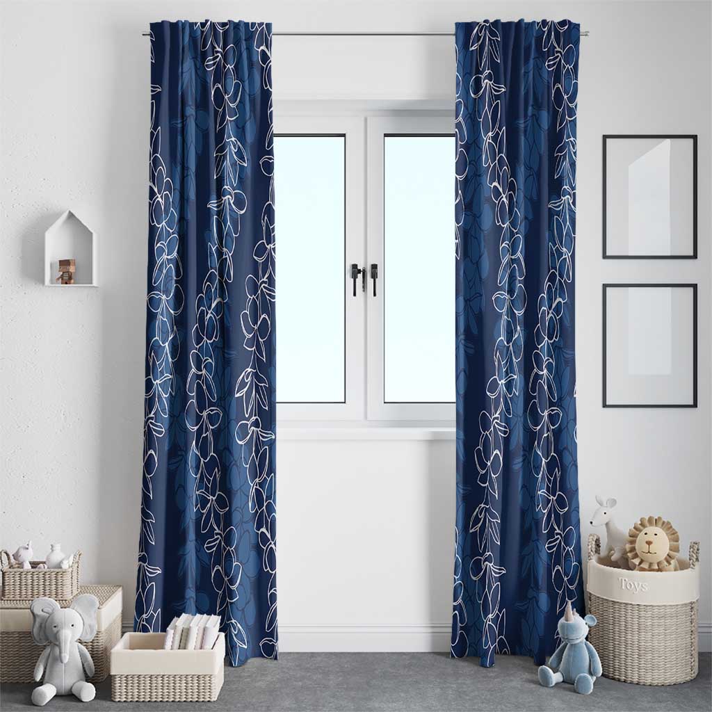 Hawaii Plumeria Lei Window Curtain Aloha Festive Vibe - Navy Blue