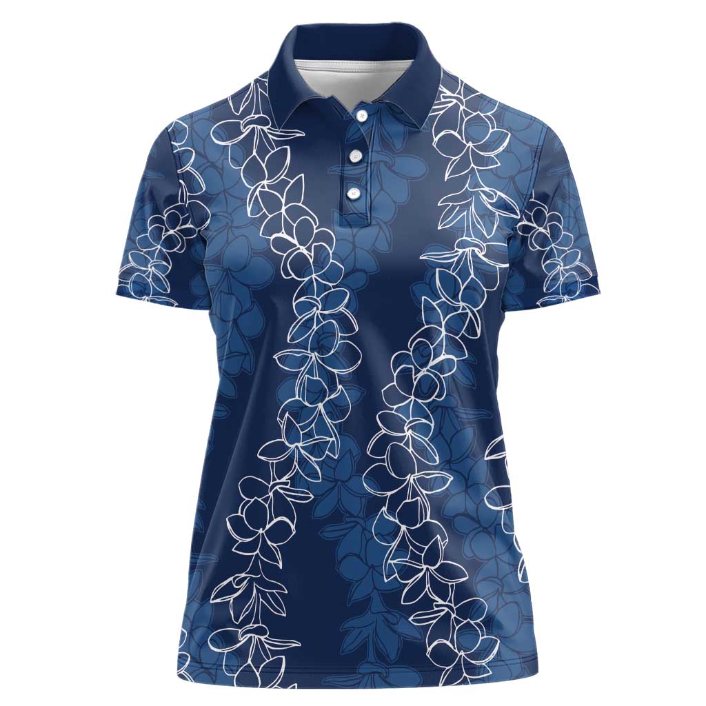 Hawaii Plumeria Lei Women Polo Shirt Aloha Festive Vibe - Navy Blue