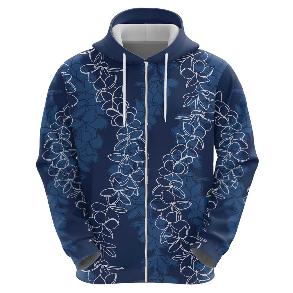 Hawaii Plumeria Lei Zip Hoodie Aloha Festive Vibe - Navy Blue