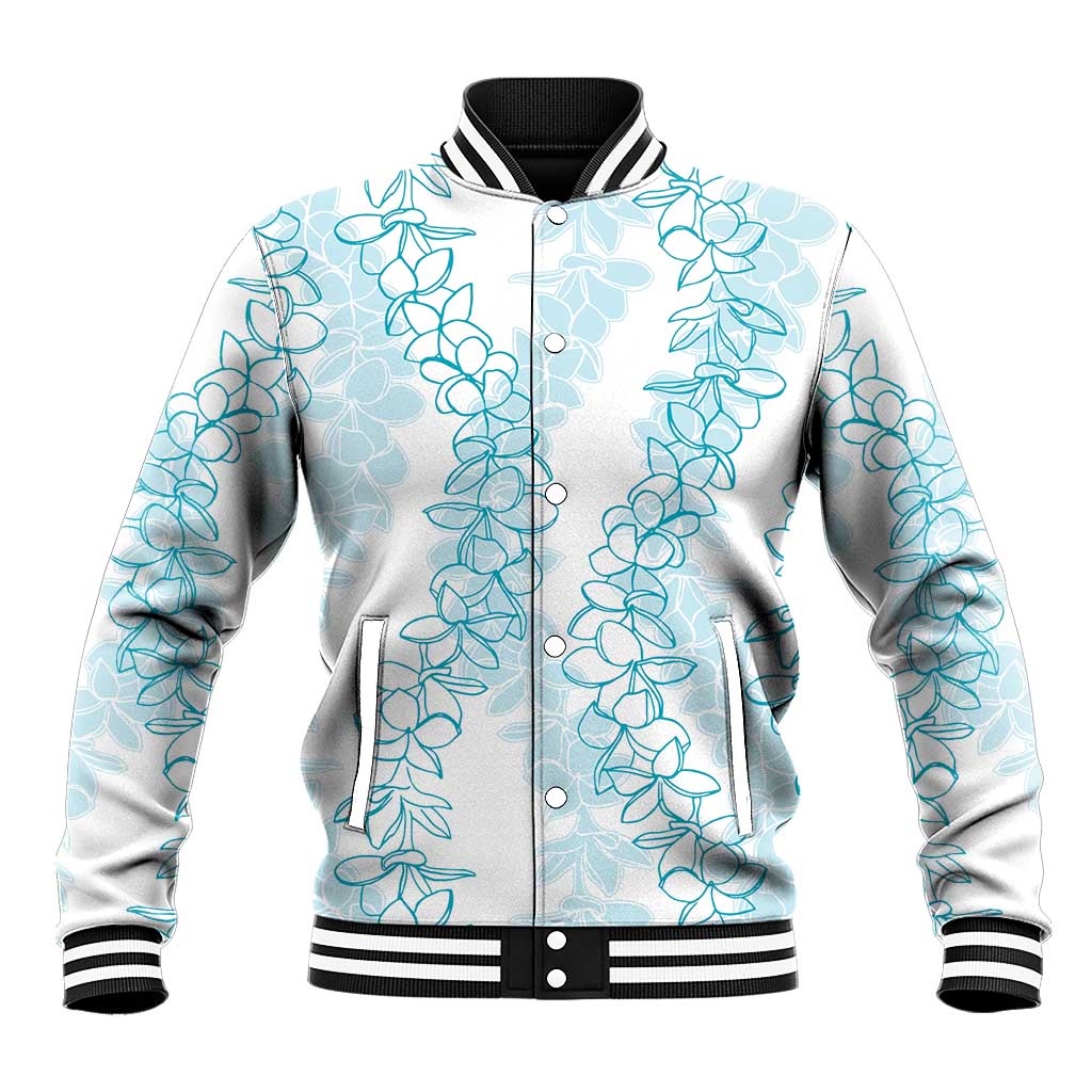 Hawaii Plumeria Lei Baseball Jacket Aloha Festive Vibe - Turquoise