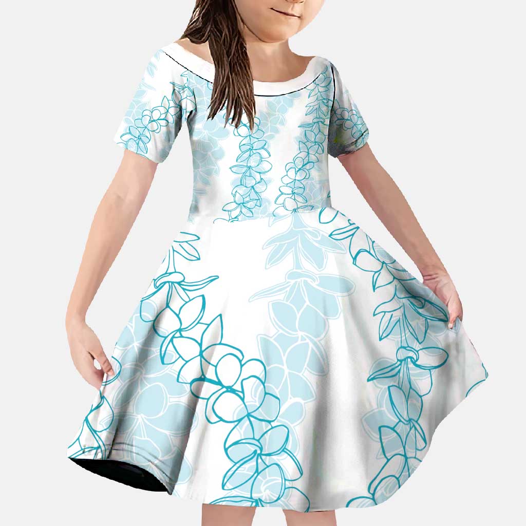 Hawaii Plumeria Lei Family Matching Long Sleeve Bodycon Dress and Hawaiian Shirt Aloha Festive Vibe - Turquoise LT7 Daughter's Dress Turquoise - Polynesian Pride