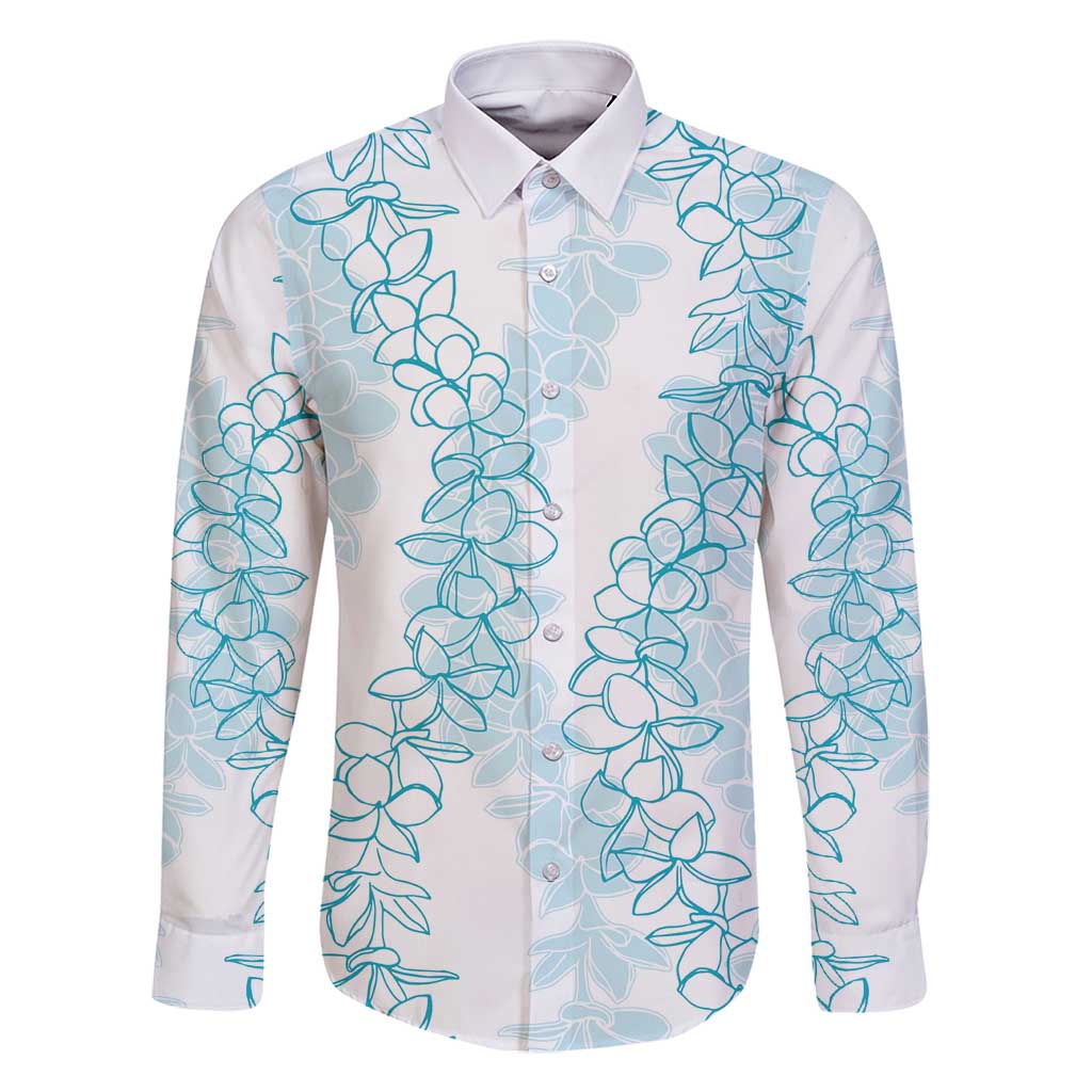 Hawaii Plumeria Lei Family Matching Long Sleeve Bodycon Dress and Hawaiian Shirt Aloha Festive Vibe - Turquoise LT7 Dad's Shirt - Long Sleeve Turquoise - Polynesian Pride