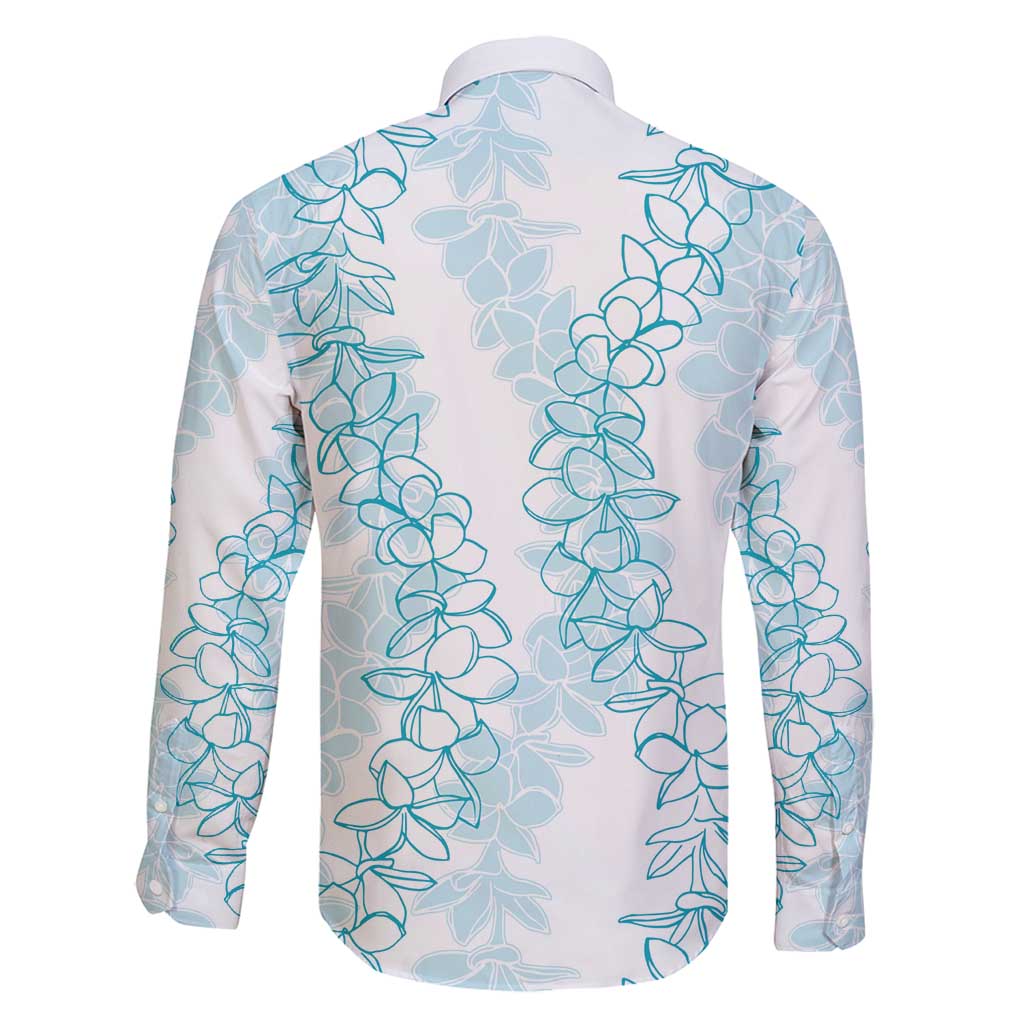 Hawaii Plumeria Lei Family Matching Long Sleeve Bodycon Dress and Hawaiian Shirt Aloha Festive Vibe - Turquoise LT7 - Polynesian Pride