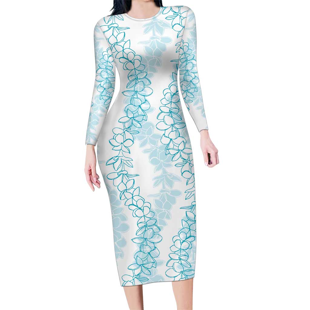 Hawaii Plumeria Lei Family Matching Long Sleeve Bodycon Dress and Hawaiian Shirt Aloha Festive Vibe - Turquoise LT7 Mom's Dress Turquoise - Polynesian Pride