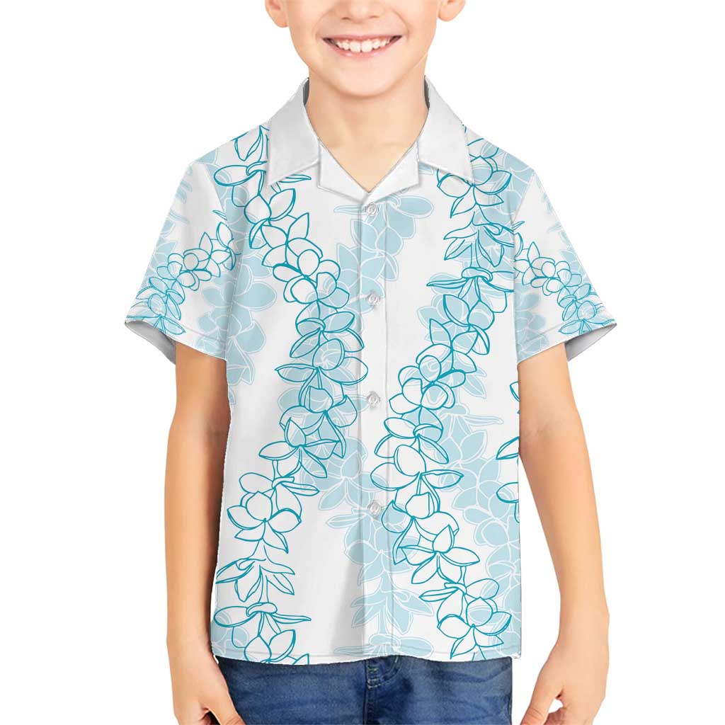 Hawaii Plumeria Lei Family Matching Long Sleeve Bodycon Dress and Hawaiian Shirt Aloha Festive Vibe - Turquoise LT7 Son's Shirt Turquoise - Polynesian Pride
