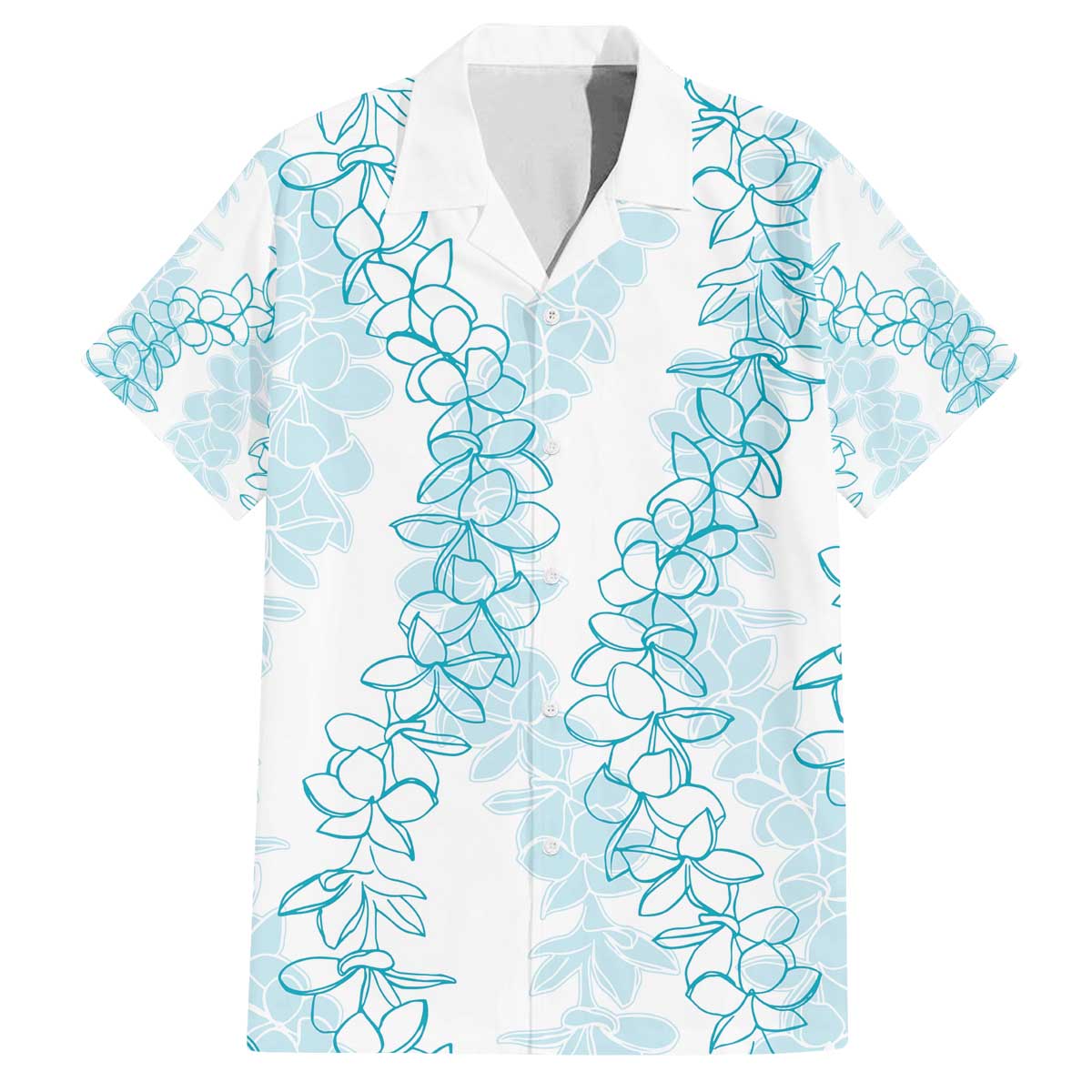 Hawaii Plumeria Lei Family Matching Puletasi and Hawaiian Shirt Aloha Festive Vibe - Turquoise