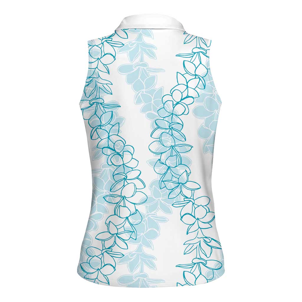 Hawaii Plumeria Lei Women Sleeveless Polo Shirt Aloha Festive Vibe - Turquoise