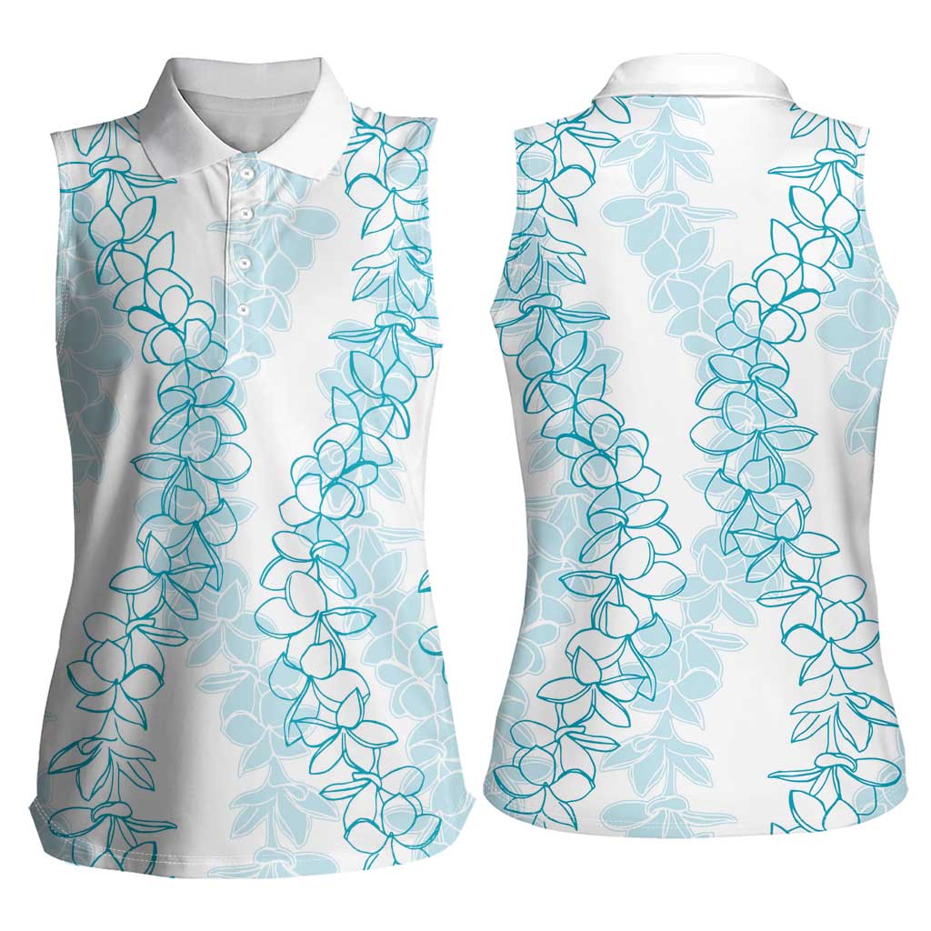 Hawaii Plumeria Lei Women Sleeveless Polo Shirt Aloha Festive Vibe - Turquoise