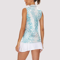 Hawaii Plumeria Lei Women Sleeveless Polo Shirt Aloha Festive Vibe - Turquoise