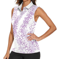 Hawaii Plumeria Lei Women Sleeveless Polo Shirt Aloha Festive Vibe - Amethyst