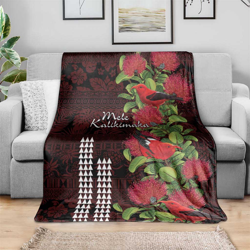 Hawaii Mele Kalikimaka Kakau Blanket I'iwi Bird on Ohia Lehua LT7 - Polynesian Pride