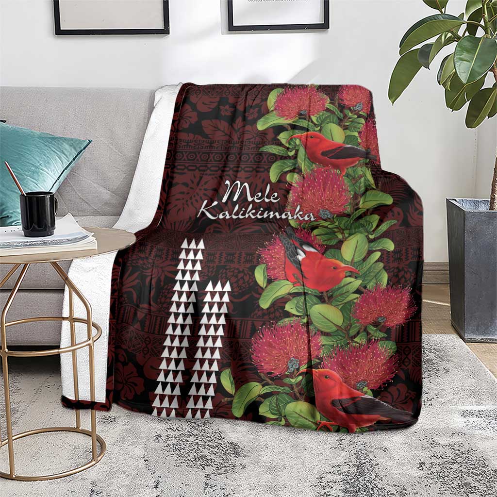 Hawaii Mele Kalikimaka Kakau Blanket I'iwi Bird on Ohia Lehua LT7 - Polynesian Pride