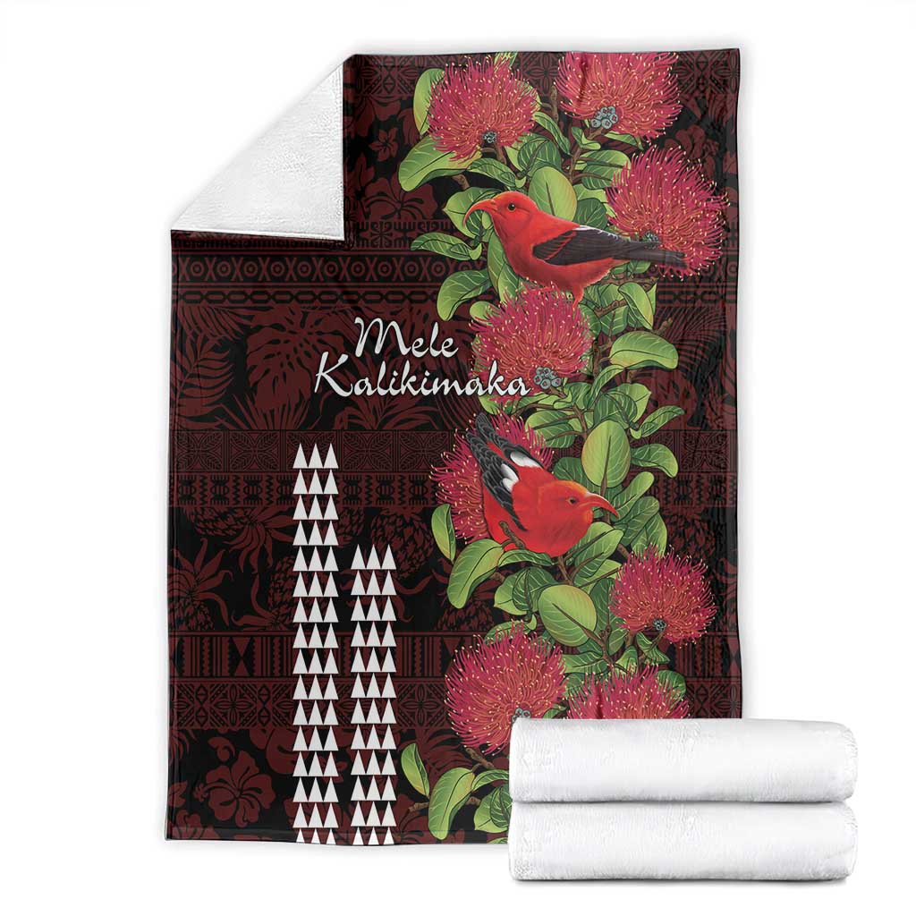 Hawaii Mele Kalikimaka Kakau Blanket I'iwi Bird on Ohia Lehua LT7 - Polynesian Pride