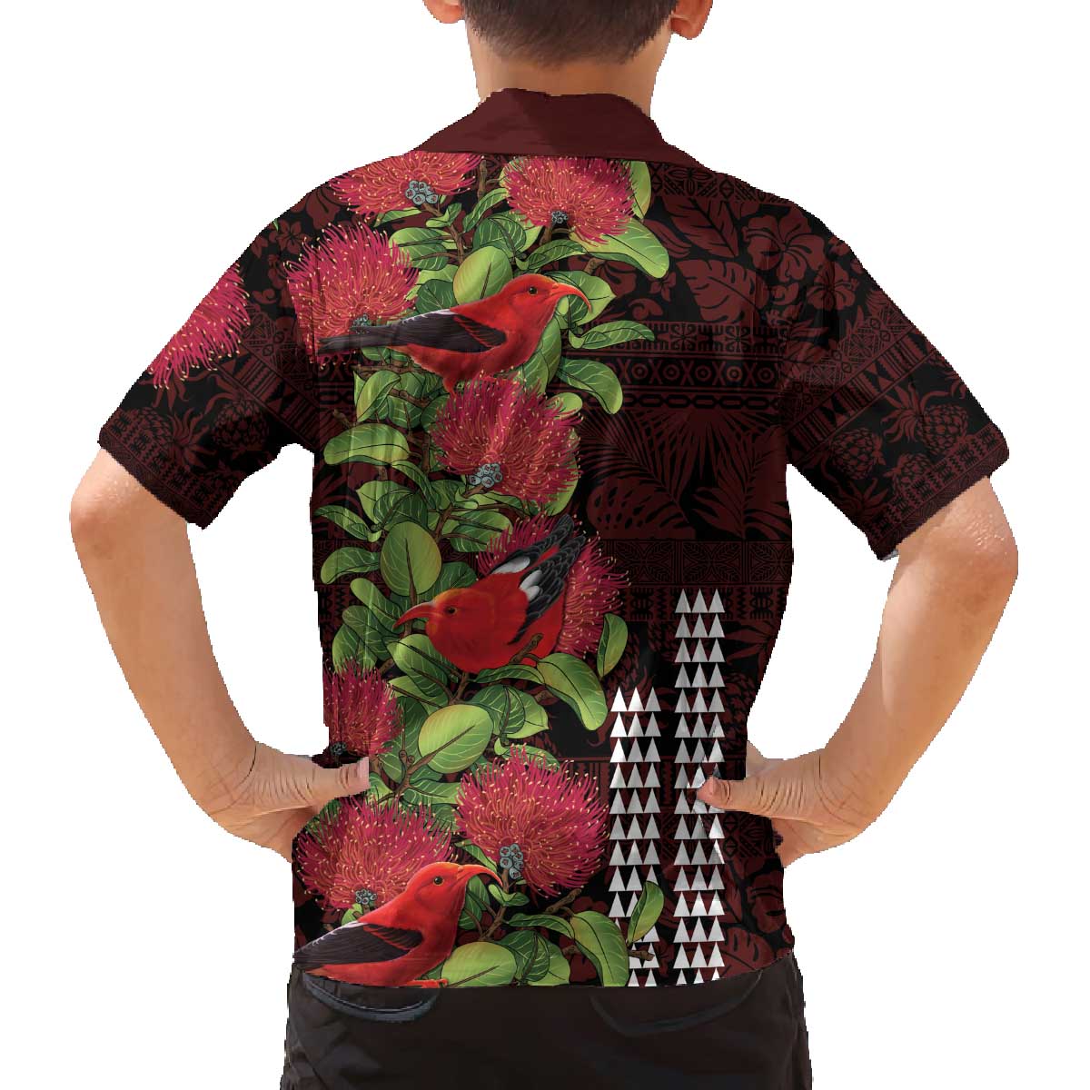 Hawaii Mele Kalikimaka Kakau Family Matching Off The Shoulder Long Sleeve Dress and Hawaiian Shirt I'iwi Bird on Ohia Lehua LT7 - Polynesian Pride