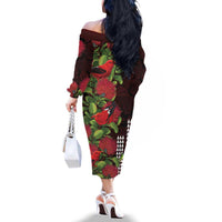 Hawaii Mele Kalikimaka Kakau Family Matching Off The Shoulder Long Sleeve Dress and Hawaiian Shirt I'iwi Bird on Ohia Lehua LT7 - Polynesian Pride