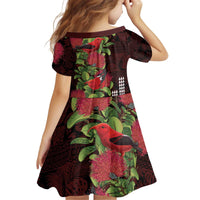 Hawaii Mele Kalikimaka Kakau Family Matching Off Shoulder Short Dress and Hawaiian Shirt I'iwi Bird on Ohia Lehua