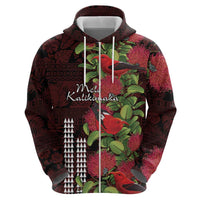 Hawaii Mele Kalikimaka Kakau Hoodie I'iwi Bird on Ohia Lehua