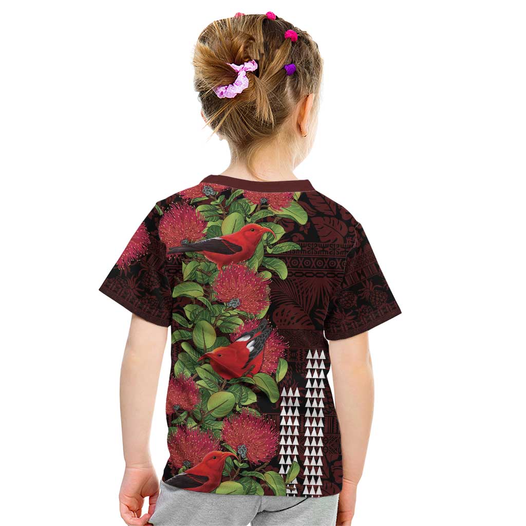 Hawaii Mele Kalikimaka Kakau Kid T Shirt I'iwi Bird on Ohia Lehua
