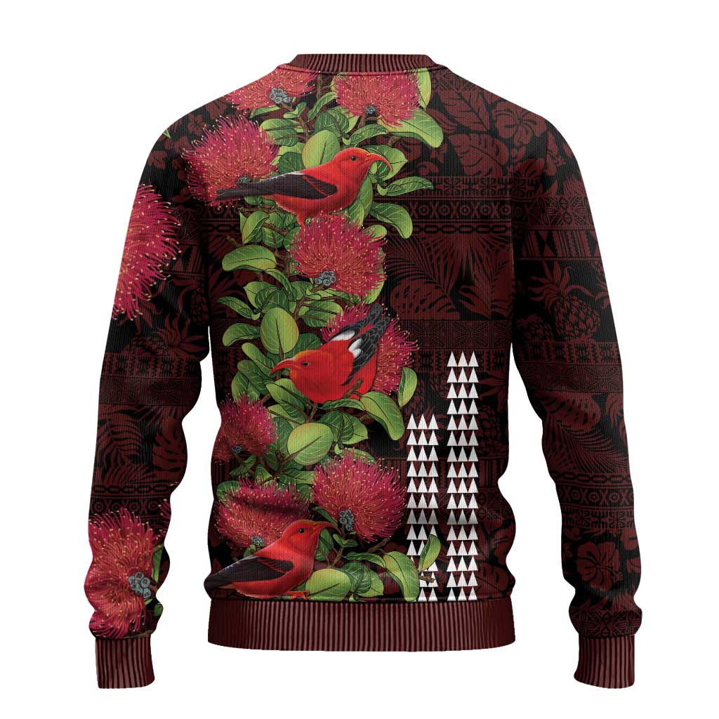Hawaii Mele Kalikimaka Kakau Ugly Christmas Sweater I'iwi Bird on Ohia Lehua
