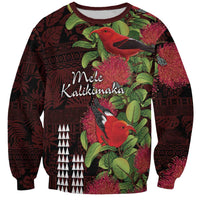 Hawaii Mele Kalikimaka Kakau Sweatshirt I'iwi Bird on Ohia Lehua LT7 Unisex Black Red - Polynesian Pride