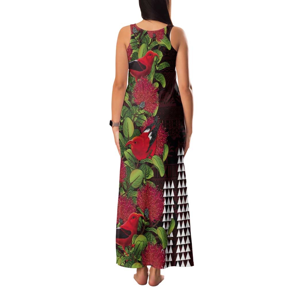 Hawaii Mele Kalikimaka Kakau Tank Maxi Dress I'iwi Bird on Ohia Lehua