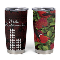 Hawaii Mele Kalikimaka Kakau Tumbler Cup I'iwi Bird on Ohia Lehua
