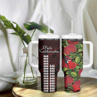 Hawaii Mele Kalikimaka Kakau Tumbler With Handle I'iwi Bird on Ohia Lehua