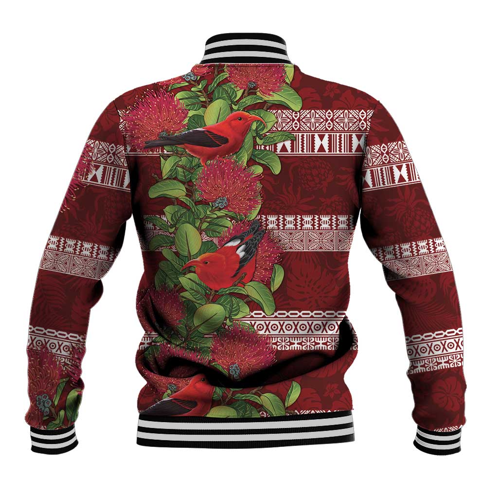 Hawaii Christmas Mele Kalikimaka Baseball Jacket I'iwi Bird on Ohia Lehua