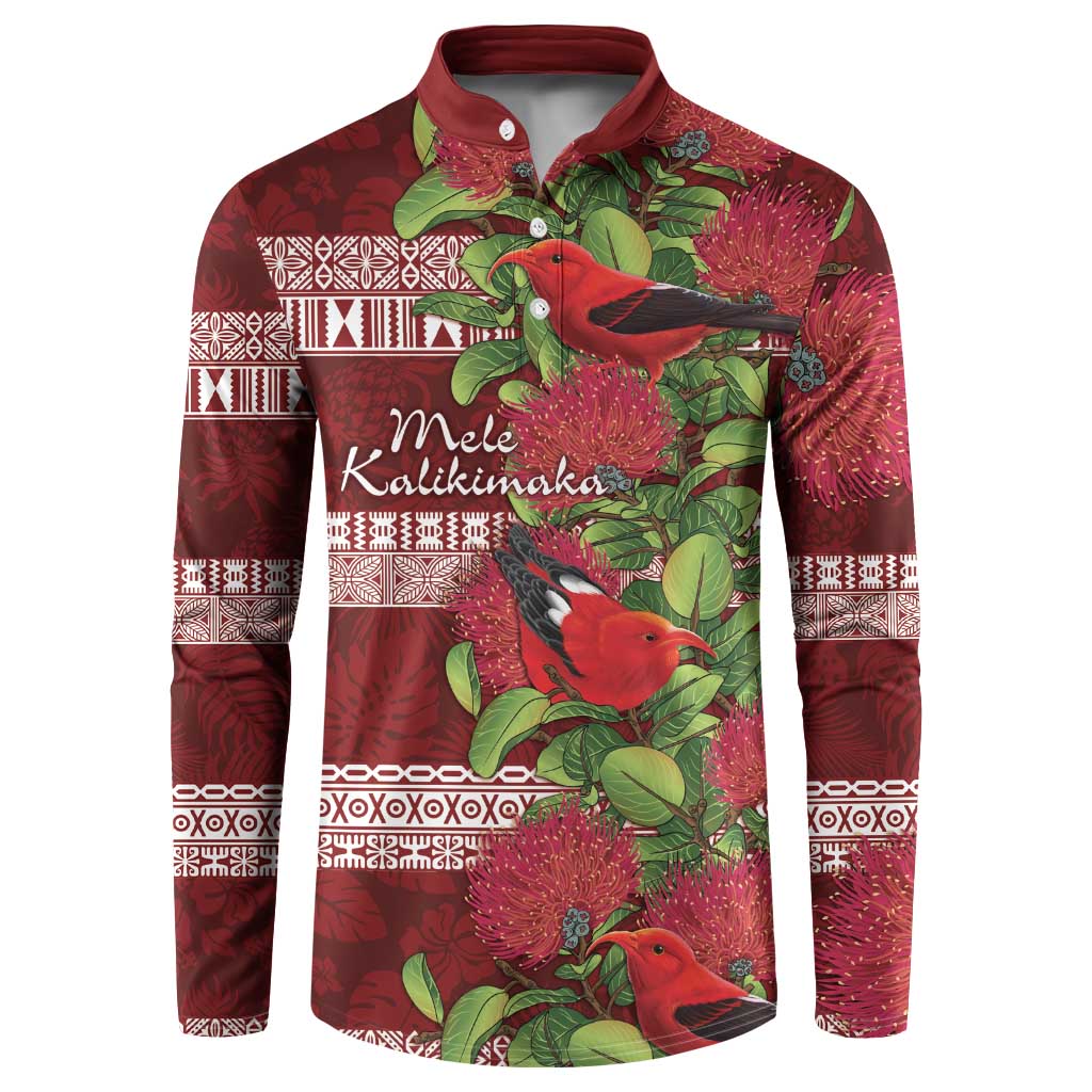 Hawaii Christmas Mele Kalikimaka Button Sweatshirt I'iwi Bird on Ohia Lehua