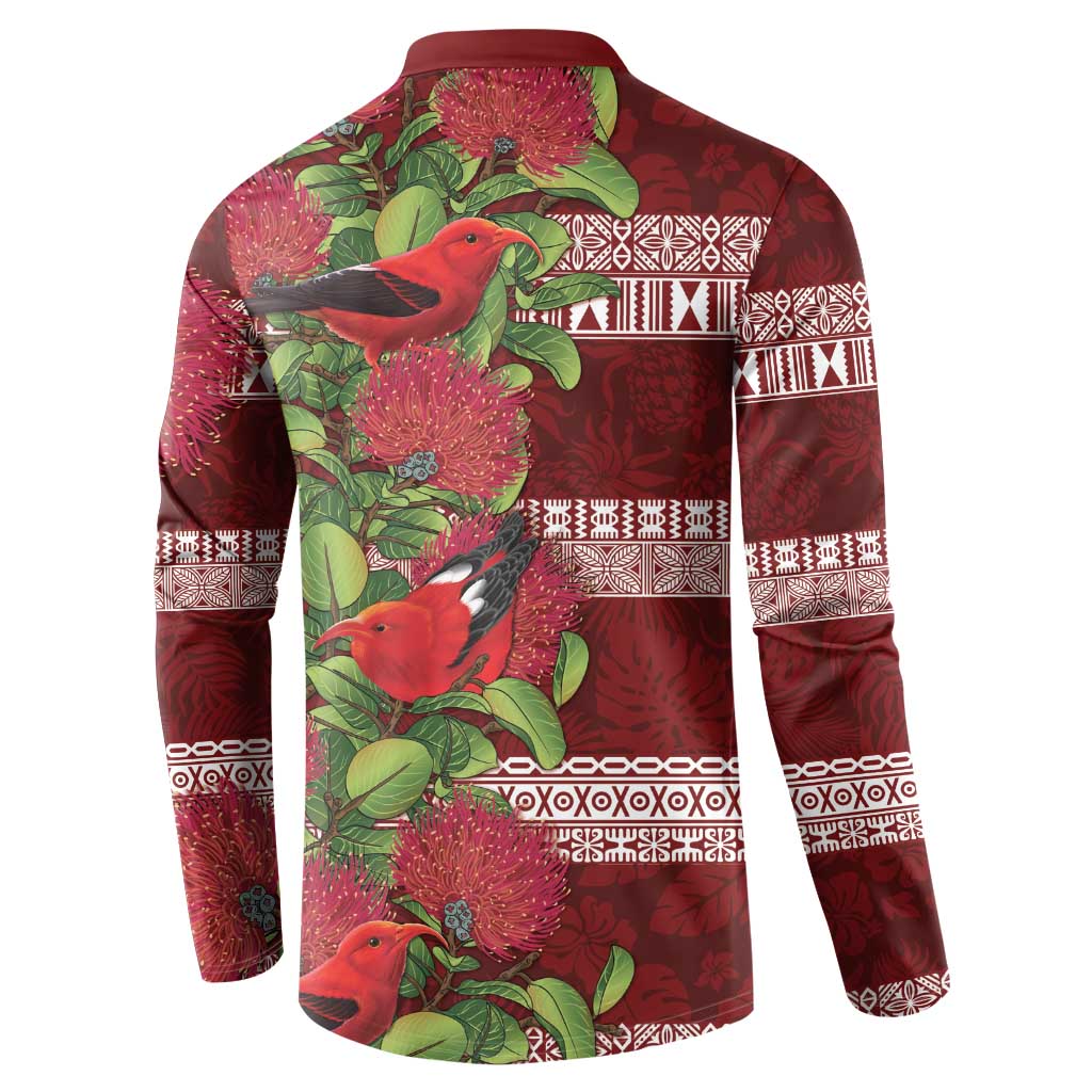 Hawaii Christmas Mele Kalikimaka Button Sweatshirt I'iwi Bird on Ohia Lehua