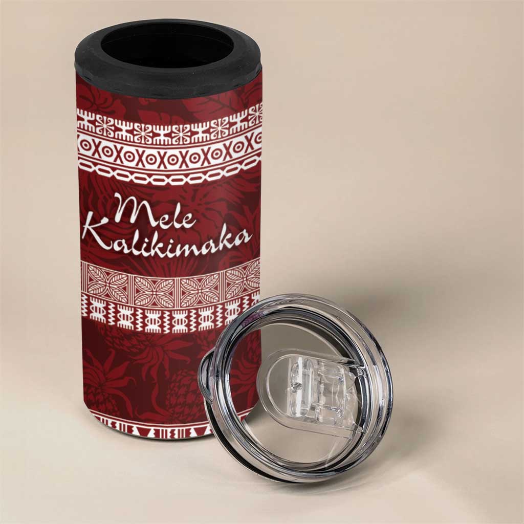 Hawaii Christmas Mele Kalikimaka 4 in 1 Can Cooler Tumbler I'iwi Bird on Ohia Lehua