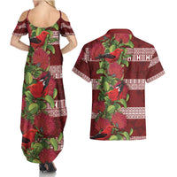 Hawaii Christmas Mele Kalikimaka Couples Matching Summer Maxi Dress and Hawaiian Shirt I'iwi Bird on Ohia Lehua