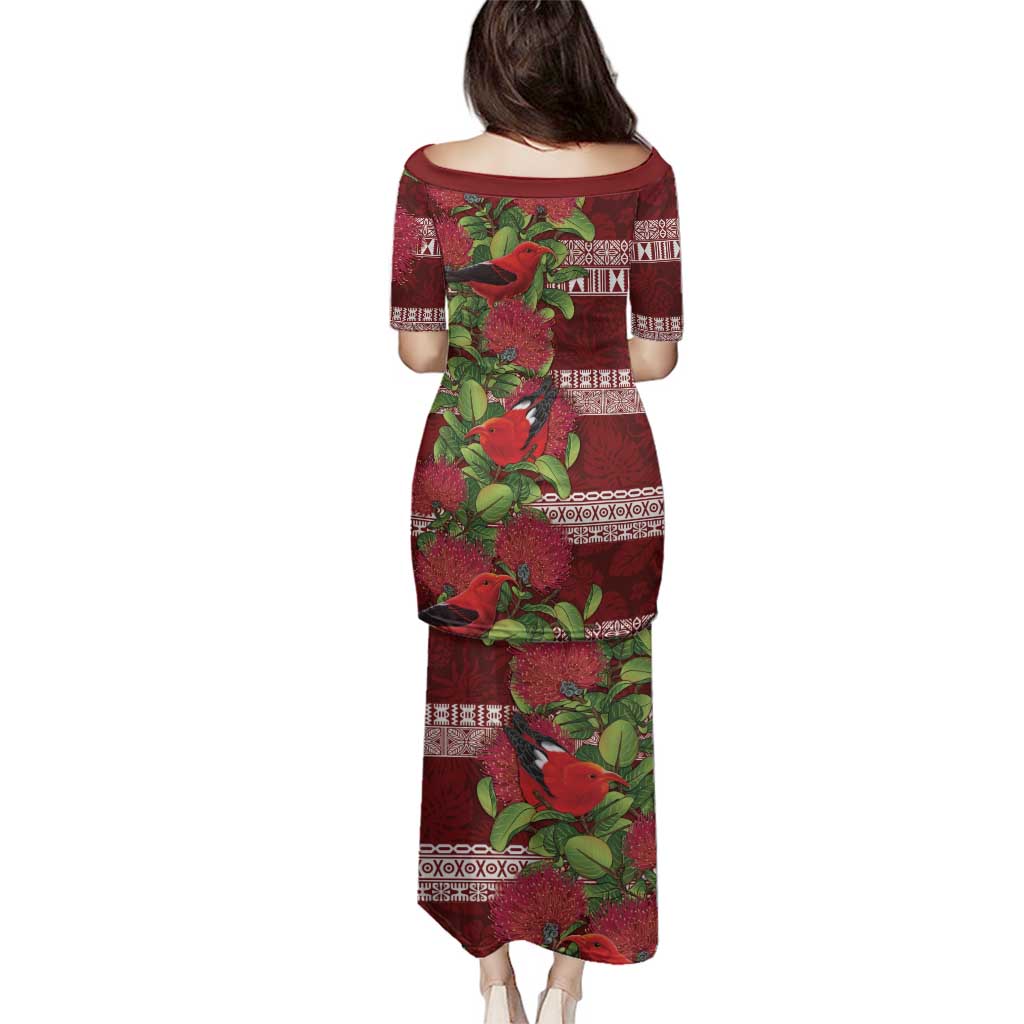 Hawaii Christmas Mele Kalikimaka Family Matching Puletasi and Hawaiian Shirt I'iwi Bird on Ohia Lehua