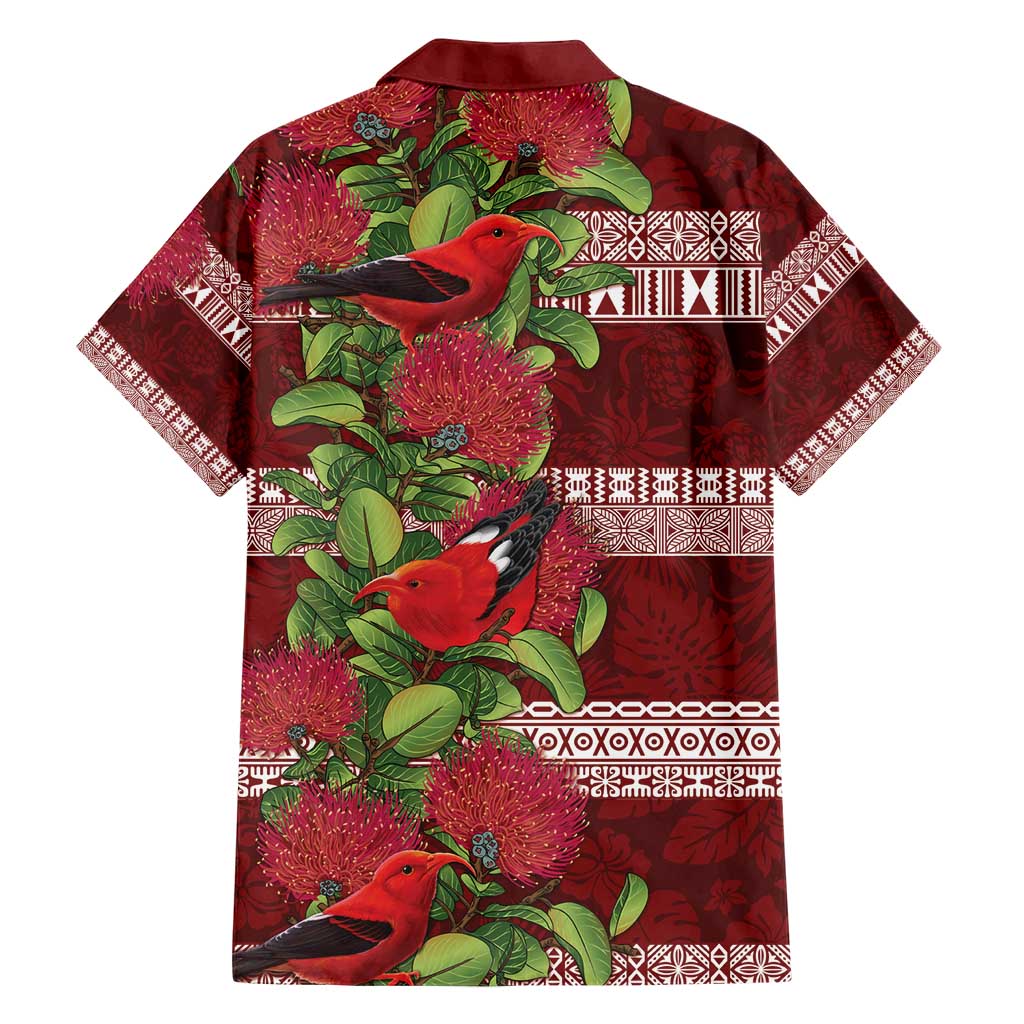Hawaii Christmas Mele Kalikimaka Family Matching Short Sleeve Bodycon Dress and Hawaiian Shirt I'iwi Bird on Ohia Lehua