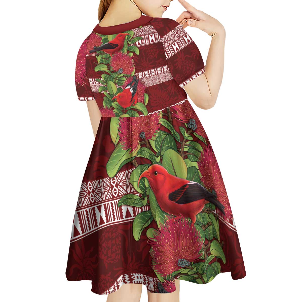 Hawaii Christmas Mele Kalikimaka Kid Short Sleeve Dress I'iwi Bird on Ohia Lehua