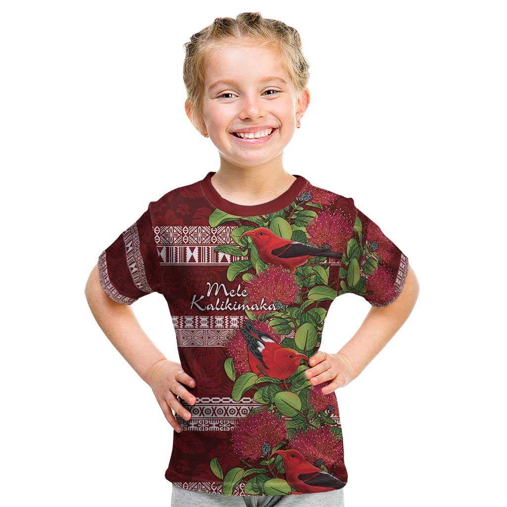 Hawaii Christmas Mele Kalikimaka Kid T Shirt I'iwi Bird on Ohia Lehua