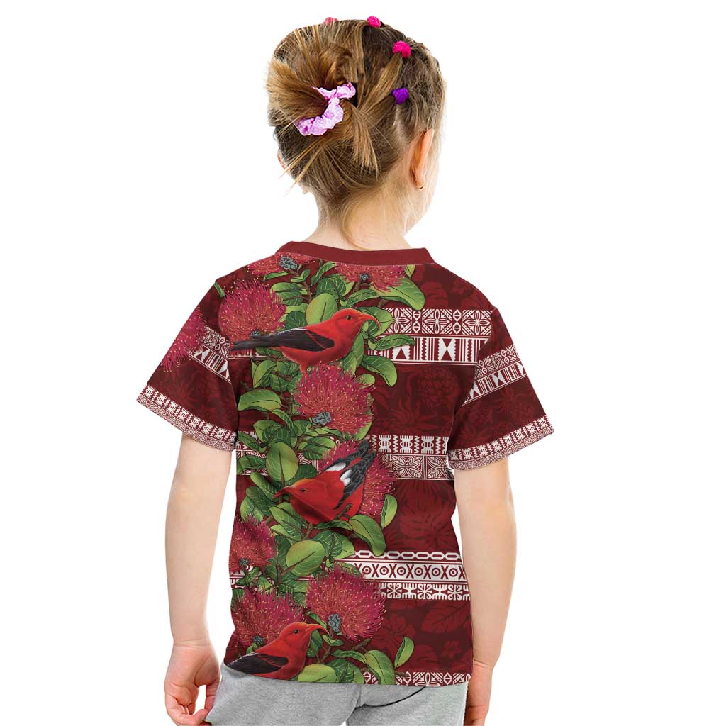 Hawaii Christmas Mele Kalikimaka Kid T Shirt I'iwi Bird on Ohia Lehua