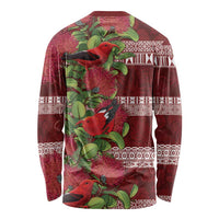 Hawaii Christmas Mele Kalikimaka Long Sleeve Shirt I'iwi Bird on Ohia Lehua