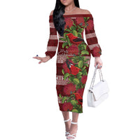 Hawaii Christmas Mele Kalikimaka Off The Shoulder Long Sleeve Dress I'iwi Bird on Ohia Lehua