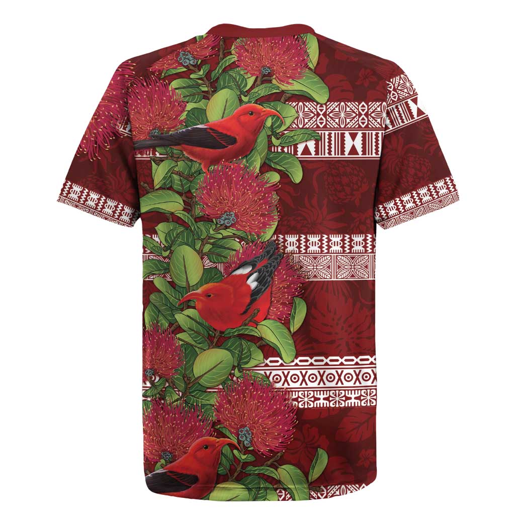 Hawaii Christmas Mele Kalikimaka Rugby Jersey I'iwi Bird on Ohia Lehua