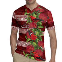 Hawaii Christmas Mele Kalikimaka Rugby Jersey I'iwi Bird on Ohia Lehua