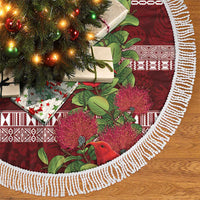 Hawaii Christmas Mele Kalikimaka Tree Skirt I'iwi Bird on Ohia Lehua