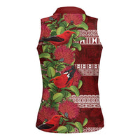 Hawaii Christmas Mele Kalikimaka Women Sleeveless Polo Shirt I'iwi Bird on Ohia Lehua