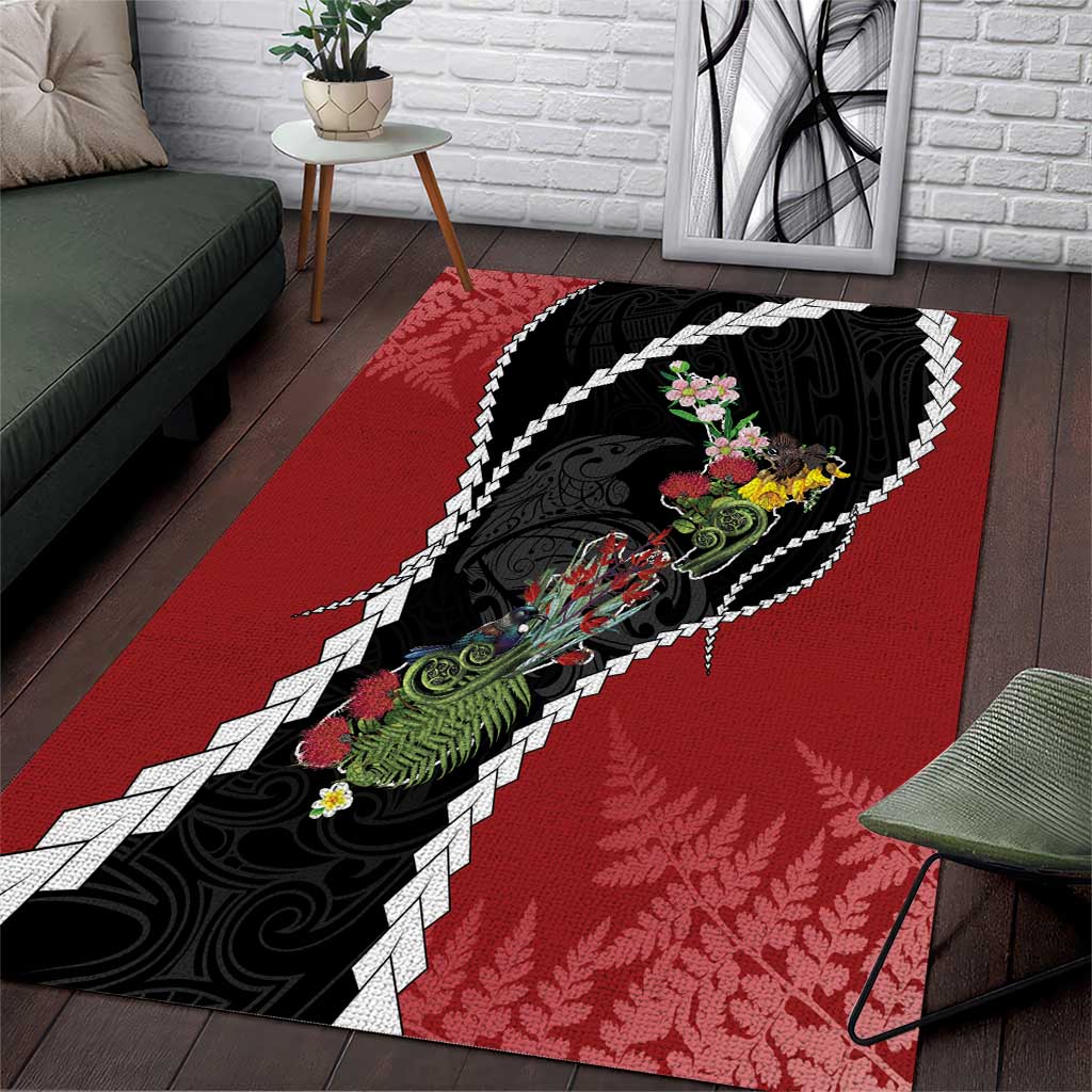New Zealand Christmas Area Rug Flora Map with Birds - Polynesian Pride