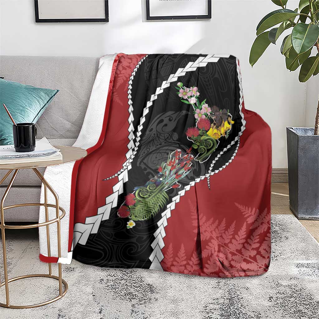 New Zealand Christmas Blanket Flora Map with Birds - Polynesian Pride