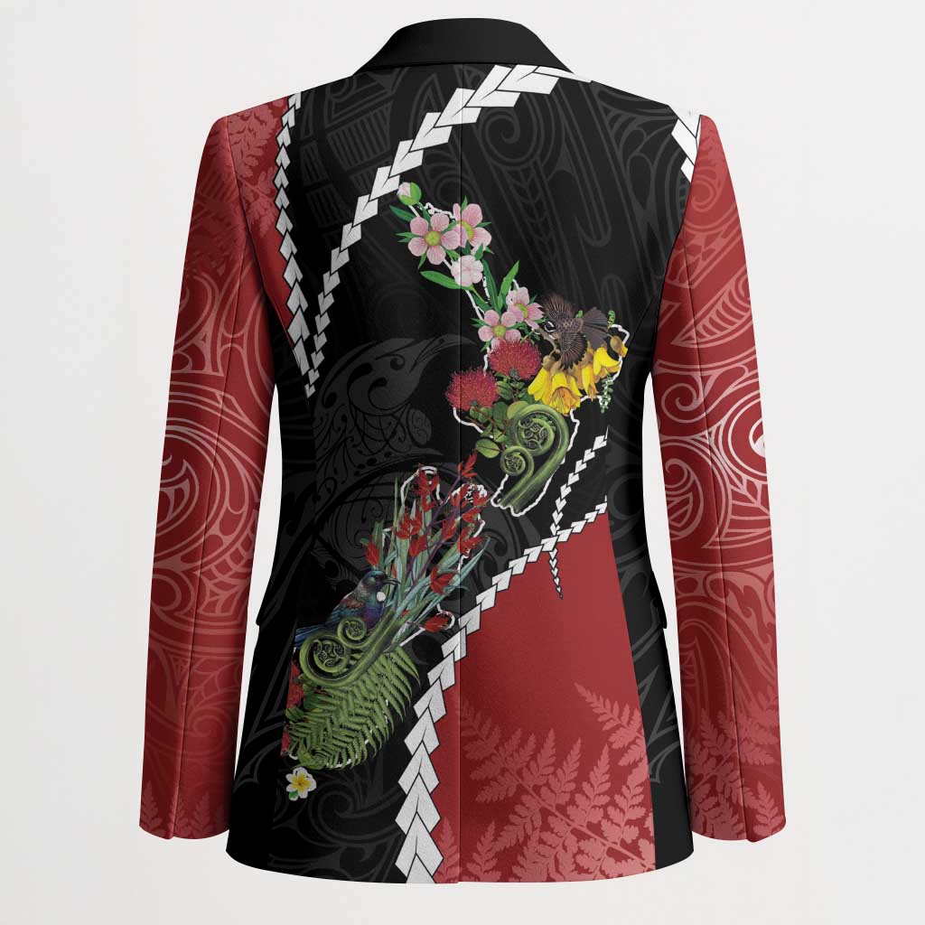 New Zealand Christmas Blazer Flora Map with Birds - Polynesian Pride